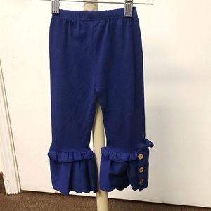 BRAND NEW BOUTIQUE! Navy blue ruffle pants with 3 brown buttons on each leg